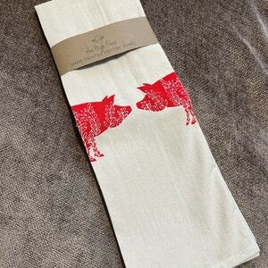 NWT Kitchen Dishtowel with Handprinted Pig Print
